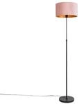 QAZQA Stehleuchte Schwarz mit Veloursschirm Ros&eacute; mit Gold 35 cm Parte
