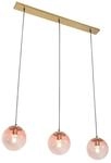QAZQA Art Deco H&auml;ngelampe Messing mit Rosa Glas 3 Licht Pallon Mezzi