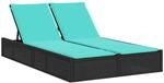 vidaXL Doppel-Sonnenliege mit Kissen Schwarz Poly-Rattan 368636