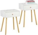 Relaxdays Nachttisch 2er Set MDF Kiefernholz Wei&szlig; Grau Natur Schublade 55 cm x 40 cm