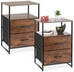 Relaxdays Nachttisch 2er Set Metall Schwarz Braun H&ouml;henverstellbar 70 cm x 45 cm x