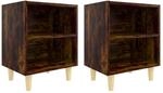 vidaXL Nachttische 2 Stk Massivholz-Beine R&auml;uchereiche 40x30x50 cm