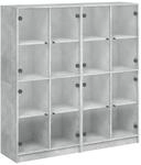 vidaXL B&uuml;cherschrank mit T&uuml;ren Betongrau 136x37x142 cm Holzwerkstoff