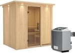 Karibu Sauna Bjarne, Ofen, integrierte Steuerung, Glast&uuml;r, LED-Dachkranz