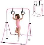 HOMCOM Kinderturnstange Stahl Rosa 148L x 105B x 88-128H cm