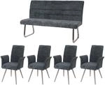 MCW Esszimmer-Set G55 4er-Set Stuhl mit Armlehne+Sitzbank 160cm 5-teilig Stoff