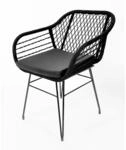 Kobolo Esszimmerstuhl Stuhl Retro Look Black Schwarz Metall und Seil mit Kissen