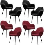 ECD Germany 8Er Set Esszimmerst&uuml;hle Schwarz-Bordeaux Samtbezug Metall