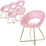ML-Design Esszimmerst&uuml;hle 6Er Set Rosa aus Samt mit Runder R&uuml;ckenlehne