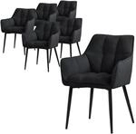 ML-Design Esszimmerst&uuml;hle 6Er Set aus Frotteestoff Schwarz K&uuml;chenstuhl