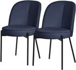 ML-Design Esszimmerst&uuml;hle 2Er Set Dunkelblau Metallbeine-Stoffbezug