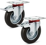 Wiltec Doppelstopp-Lenkrolle Set 2x Vollgummirad 100mm 70kg Transportrollen