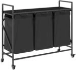 vidaXL W&auml;schekorb 3 F&auml;cher mit R&auml;dern Schwarze Eiche 859090