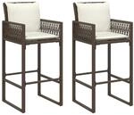 vidaXL Garten-Barhocker mit Kissen 2 Stk Braun Poly Rattan 368706