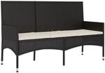 vidaXL Gartenbank 3-Sitzer Poly Rattan mit Kissen Schwarz
