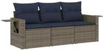 vidaXL 3-Tlg Gartensofa-Set mit Kissen Grau Polyrattan 3219860