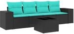 vidaXL 5-Tlg Gartensofa-Set mit Kissen Schwarzes Polyrattan 3222286