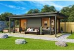 Lasita Holz-Gartenhaus Domeo 3 Loggia GR&Uuml;NGARU Flachdach Lasiert