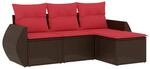 vidaXL 4-Tlg Gartensofa-Set mit Kissen Braun Polyrattan 3221273