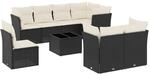 vidaXL 9-Tlg Garten-Sofagarnitur mit Kissen Schwarz Poly Rattan 3249775