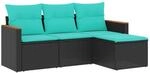 vidaXL 4-Tlg Gartensofa-Set mit Kissen Schwarz Polyrattan 3225903