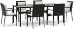 vidaXL 7-Tlg Garten-Essgruppe mit Kissen Schwarz Poly Rattan 3185111