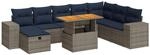 vidaXL 9-Tlg Garten-Sofagarnitur mit Kissen Grau Poly Rattan Akazie 3328104