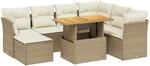 vidaXL 8-Tlg Garten-Sofagarnitur mit Kissen Beige Poly Rattan 3275494