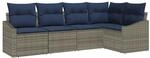 vidaXL Gartensofa-set mit Kissen 5 Stk Grau und Marineblau Poly-Rattan 3355394