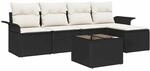 vidaXL Garten-Sofa-Set mit Kissen 6-Tlg Schwarz Poly Rattan 3345327