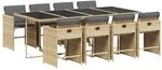vidaXL 9-Tlg Garten-Essgruppe mit Kissen Beigemischung Poly Rattan 3211104