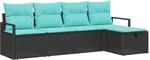 vidaXL Sofa Set mit Kissen 5-Tlg Schwarz und T&uuml;rkis Poly-Rattan 3359165