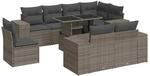 vidaXL 9-Tlg Garten-Sofagarnitur mit Kissen Grau Poly Rattan 3326821