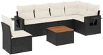 vidaXL 7-Tlg Garten-Sofagarnitur mit Kissen Schwarz Poly Rattan 3224586