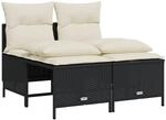 vidaXL 4-Tlg Garten-Sofagarnitur mit Kissen Schwarz Poly Rattan 368371