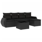 vidaXL 6-Tlg Garten-Sofagarnitur mit Kissen Schwarz Poly Rattan 3253632