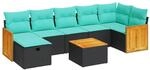 vidaXL 8-Tlg Garten-Sofagarnitur mit Kissen Schwarz Poly Rattan 3326047