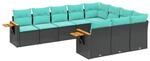 vidaXL 10-Tlg Garten-Sofagarnitur mit Kissen Schwarz Poly Rattan 3227177