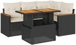 vidaXL 5Tlg Garten-Sofagarnitur mit Kissen Schwarz Poly Rattan Akazie 3327479