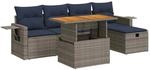 vidaXL 6-Tlg Garten-Sofagarnitur mit Kissen Grau Poly Rattan Akazie 3328027