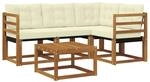 vidaXL Outdoor-Sofagarnitur mit Kissen 5-Tlg Natur und Creme 3368629