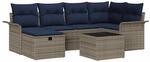 vidaXL Gartensofa-set mit Kissen 7 Stk Grau und Marineblau Poly-Rattan 3358894