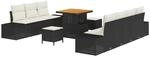 vidaXL Garten-Sofa-Set mit Kissen 10-Tlg Schwarz Poly Rattan 3362745