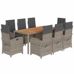 vidaXL 9-tlg Garten-Essgruppe mit Kissen Grau Poly Rattan Modell 36