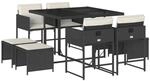vidaXL 9-Tlg Garten-Essgruppe mit Kissen Schwarz Poly Rattan 3211314