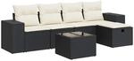 vidaXL 6-Tlg Garten-Sofagarnitur mit Kissen Schwarz Poly Rattan 3325672