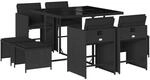 vidaXL 9-tlg Garten-Essgruppe mit Kissen Schwarz Poly Rattan Modell 139