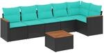vidaXL 7-Tlg Gartensofa-Set mit Kissen Schwarz Polyrattan 3225994