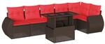 vidaXL 7-Tlg Gartensofa-Set mit Kissen Braun Polyrattan 3268554