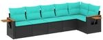 vidaXL 6-Tlg Garten-Sofagarnitur mit Kissen Schwarz Poly Rattan 3226827